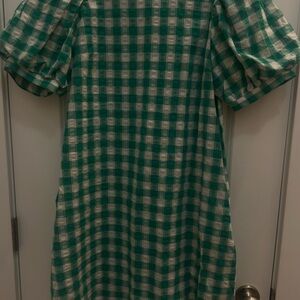 Gingham Checkered Dress in Green and White